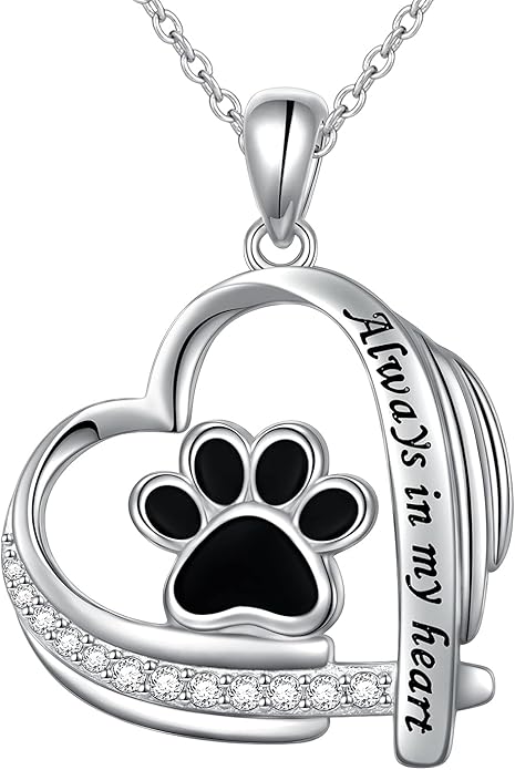 Ladytree S925 Sterling Silver Puppy Dog Cat Pet Paw Print Pendant Necklace 18 inches