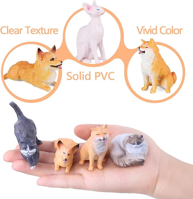SIENON 12PCS Dog and Cat Figurines Realistic Plastic Pet Puppy Kitten Animal Figures Educational Toys for Kids Toddles Cake Topper Birthday Christmas Party Diorama School Project