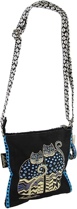 Laurel Burch LB4315 Crossbody Tote with Zipper Top, Spotted Cats Black