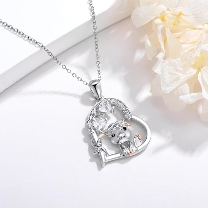 Heart Animal Necklace 925 Sterling Silver Cute Animal Pendant Jewelry Birthday Gifts for Women Girlfriend Mom Animal Lovers