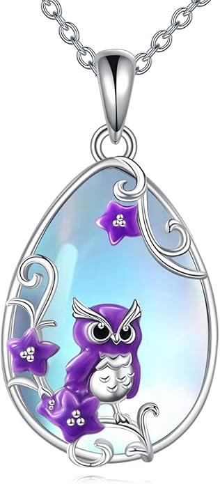 LUHE Moonstone Necklace 925 Sterling Silver Fox/Axolotl/Cat/Raccoon/Penguin/Frog/Panda/Highland Cow Pendant Necklace Animal Jewelry Gifts for Women