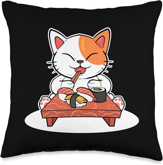 Sushi Cat Anime Figure Manga Japanese Noodles Ramen Throw Pillow