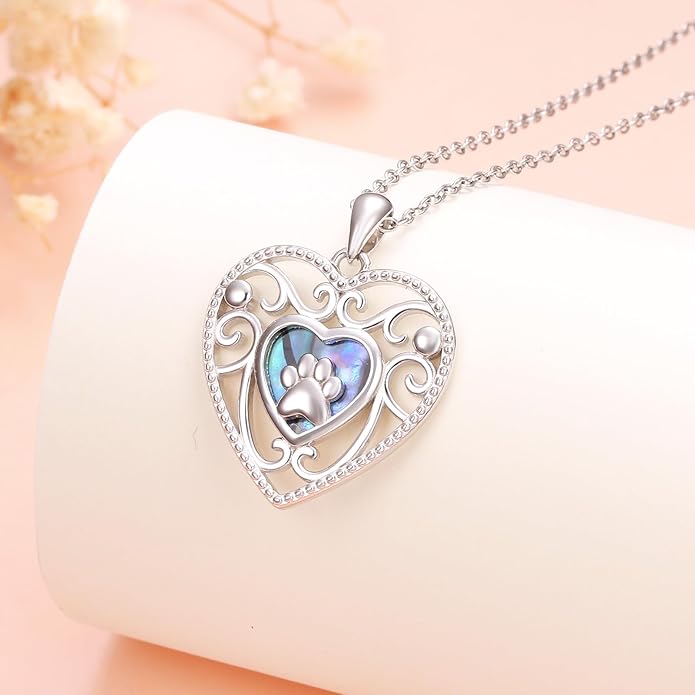 Ladytree S925 Sterling Silver Puppy Dog Cat Pet Paw Print Pendant Necklace 18 inches