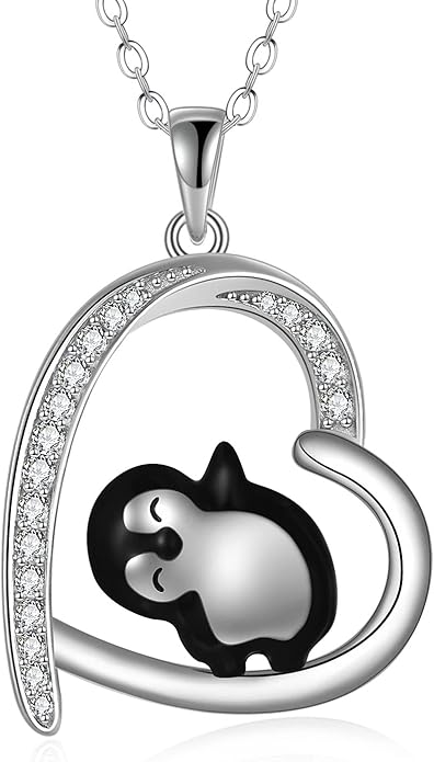 MONGAS Penguins/Guinea Pig/Pig/Fox/Corgi/Frog/Bunny/Koala8/Cow/French Bulldog Necklaces Penguin Gifts 925 Sterling Silver Hugging Penguins Cute Animal Jewelry for Women Sister