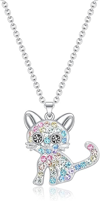 luomart Girls Cat Birthstone Necklace Gifts for Women,Kitty Cats Dog Pendant Necklaces Jewelry for Cat Lovers