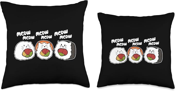 Sushi Cat Roller Anime Figure Ramen Manga Nigiri Maki Kawaii Throw Pillow