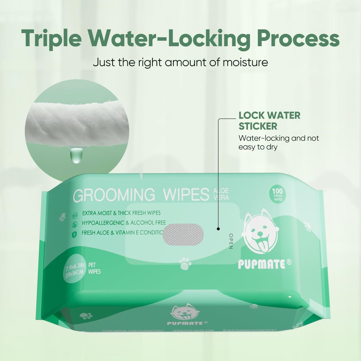 Pet Wipes for Dogs & Cats, Extra Moist & Thick Grooming Puppy Wipes with 300 Fresh Counts, Aloe Vera/Nature (3 Pack)