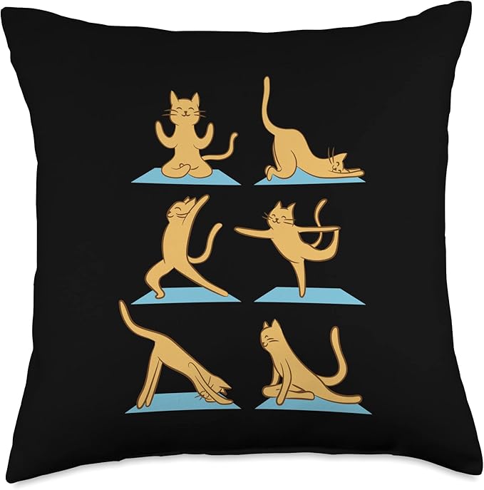 Cat Yoga Figures Throw Pillow