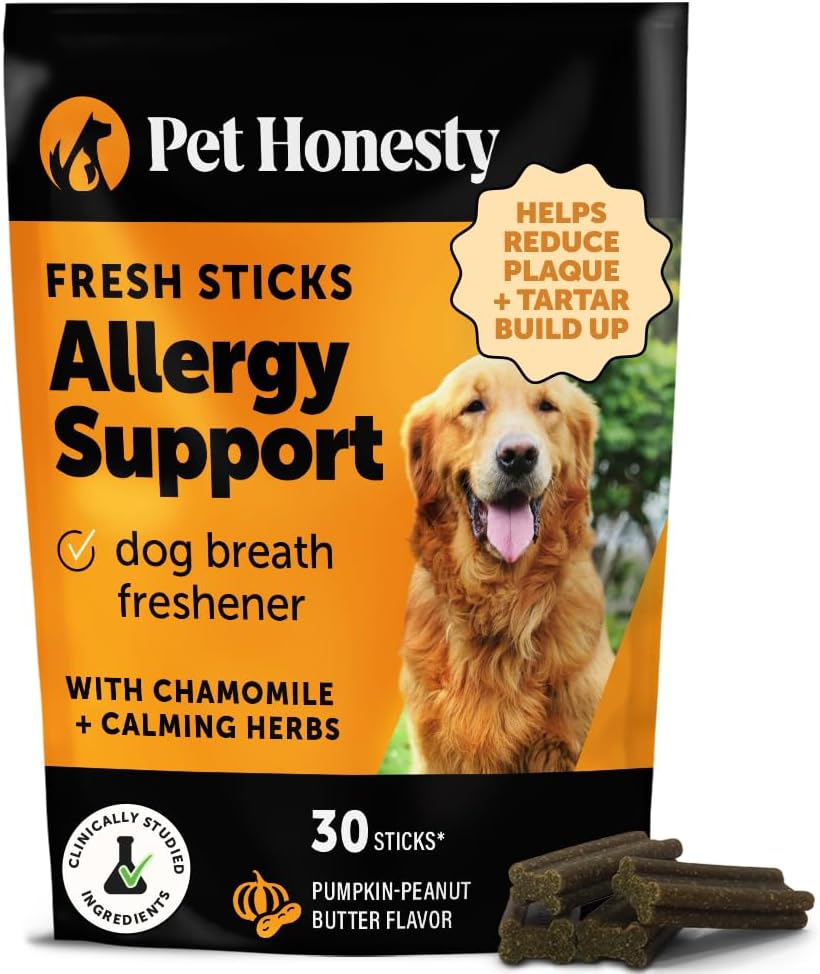 Pet Honesty Allergy Support Fresh Dental Sticks - Dental Treats for Dogs - Dental Dog Chews - Immune Health + Allergy Support for Dogs - Freshen Dog Breath, Reduce Plaque + Tartar - 30 Sticks