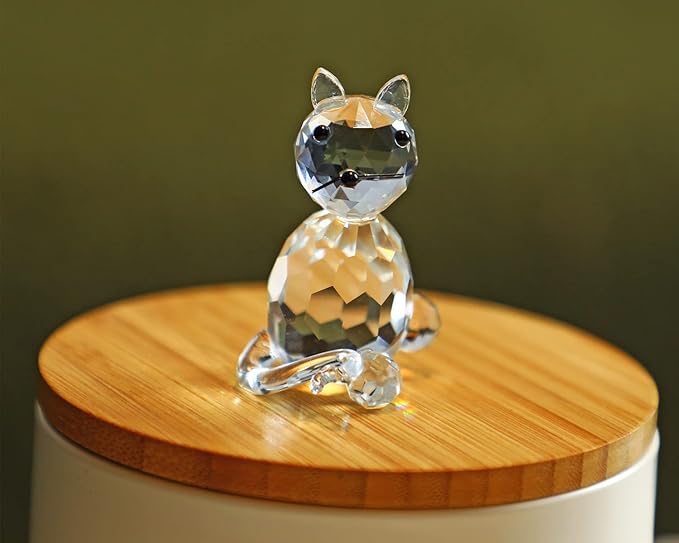 H&D HYALINE & DORA Crystal Collectible Standing Cat Figurine Miniature Glass Christmas Collectible