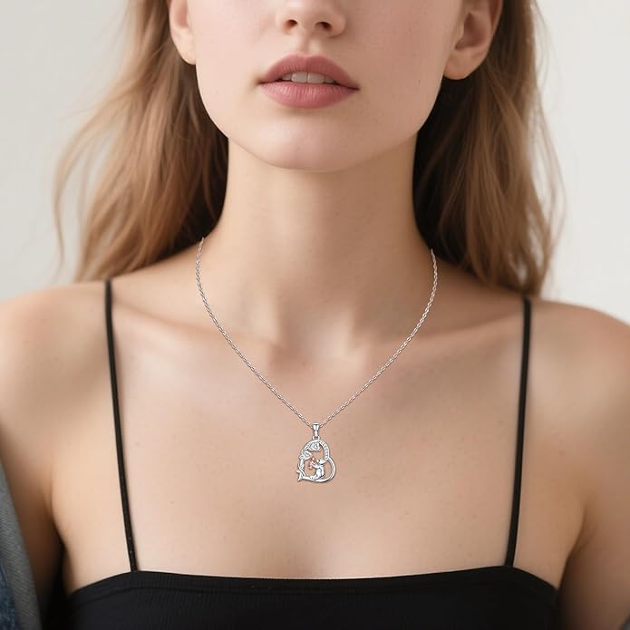 Heart Animal Necklace 925 Sterling Silver Cute Animal Pendant Jewelry Birthday Gifts for Women Girlfriend Mom Animal Lovers