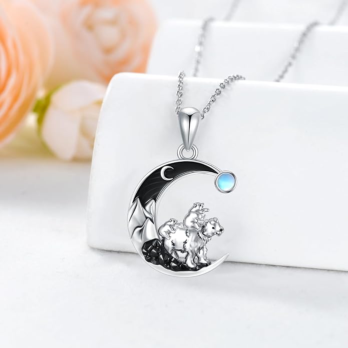 Gothic Jewelry Bat/Cat/Wolf/Dragon/Owl/Fox/Spider/Sun Pendant Sterling Silver Crescent Moon Necklace for Women Girls Black Jewelry Gifts