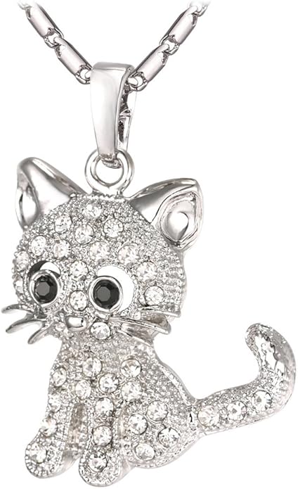 U7 Cat Pendant Necklace for Women Stainless Steel Cute Kitty Cat Jewelry Gift