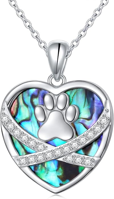 Ladytree S925 Sterling Silver Puppy Dog Cat Pet Paw Print Pendant Necklace 18 inches