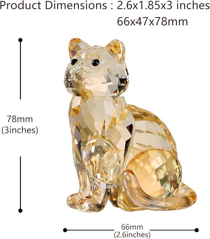 Crystal Cat Realistic Animal Kitten Art Figurine Collection Table top Ornament Statue Home Decor (Black)