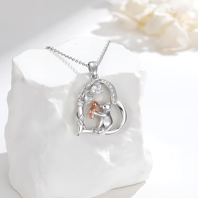 Heart Animal Necklace 925 Sterling Silver Cute Animal Pendant Jewelry Birthday Gifts for Women Girlfriend Mom Animal Lovers