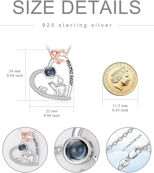 Mothers Day Gift for Mom 925 Sterling Silver Mama Bear/Dinosaur/Cat/Bird/Chicken Necklace with 1 2 3 4 5 Cubs Jewelry for Women Wife Grandma