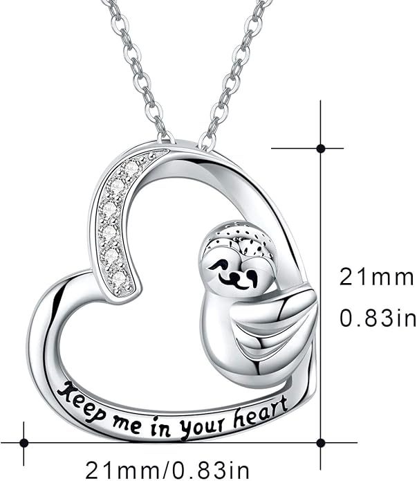 JUSTKIDSTOY Sloth Necklace Sterling Silver “Slow Down Be Happy” Slider Sloths Stuffed Animal Pendant Jewelry Charm Gifts for Women