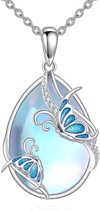 KQF Dragonfly/Butterlfy/Cat/Jellyfish/Bunny/Axolotl/Bee/Mermaid/Hummingbird/Elephant Necklace for Women Sterling Silver Moonstone Pendant Necklace Dragonfly Jewelry Gifts for Women