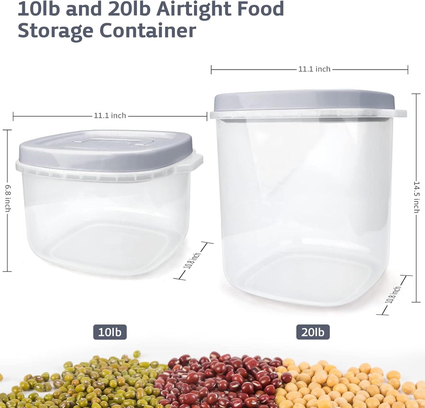 Rice Cereal Storage Container, 10 Lb BPA Free Airtight Plastic Food Storage Containers with Easy Lock Lids and Measuring Cup, Dry Food, Pasta, Flour and Sugar Kitchen Storage Containers
