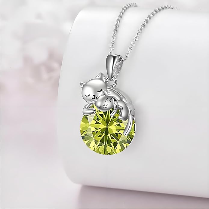 Cat Necklace Sterling Silver Cat Pendnat with Rose Quartz Pearl Jewelry Gifts for Women Cat Lovers