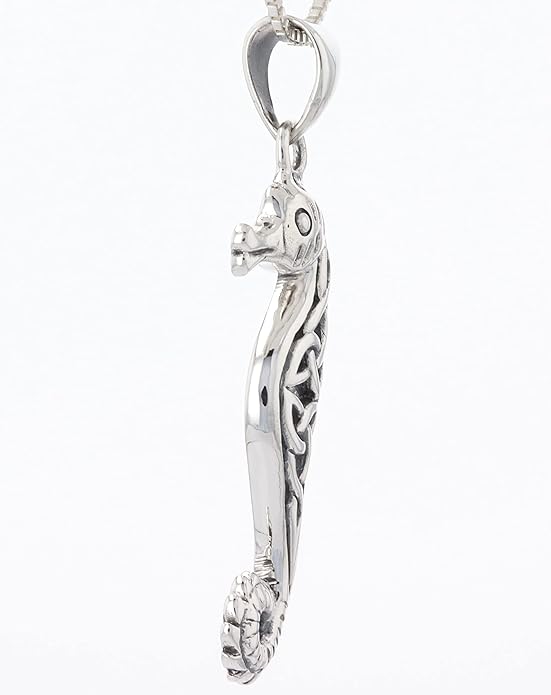 Celtic Seahorse Sterling Silver Pendant Necklace 18"