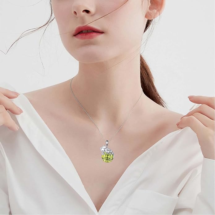 Cat Necklace Sterling Silver Cat Pendnat with Rose Quartz Pearl Jewelry Gifts for Women Cat Lovers