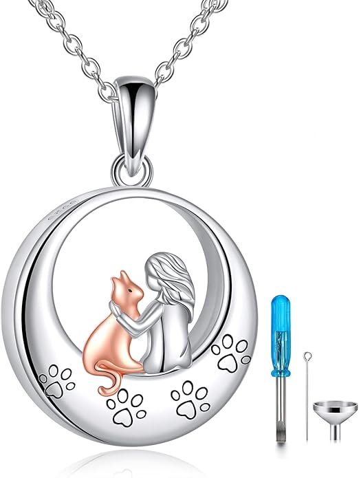 TIGER RIDER Sterling Silver Dog/Cat Urn Necklace for Ashes Dog/Cat Memorial Keepsake Cremation Jewelry Gifts for Women Pet Lovers