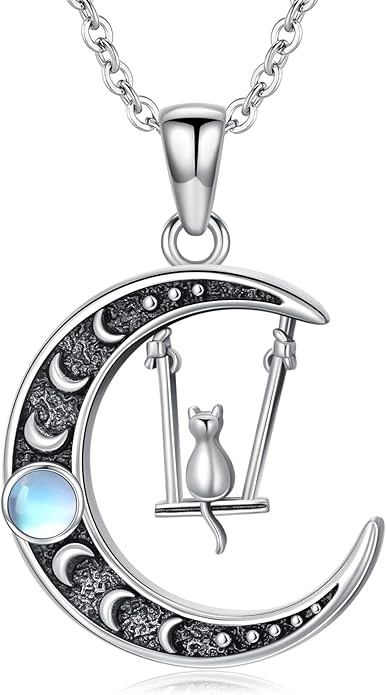 Fox/Cat/Axolotl/Sloth/Panda Necklace Crescent Moon Necklace 925 Sterling Silver Cute Animal Jewelry as Birthday Mothers Day Gifts for Women