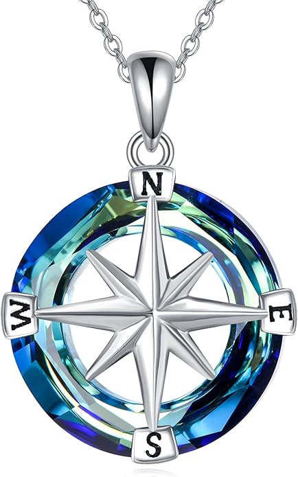 Turtle/Black Cat/Compass Necklace Sterling Silver Crystal Pendant Necklaces Cute Animal Jewerly for Women Mom