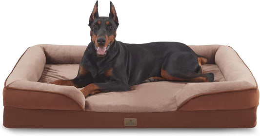 Bedfolks Orthopedic Dog Bed, Waterproof Dog Sofa Bed for Extra Large Dogs, Egg Foam Pet Couch Bed with Removable Washable Cover and Nonslip Bottom, Brown