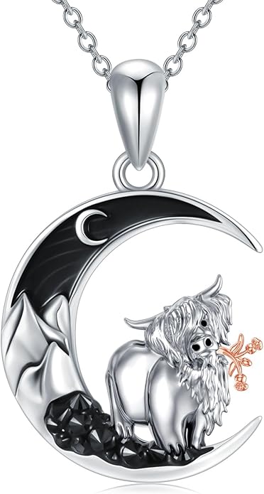 Gothic Jewelry Bat/Cat/Wolf/Dragon/Owl/Fox/Spider/Sun Pendant Sterling Silver Crescent Moon Necklace for Women Girls Black Jewelry Gifts