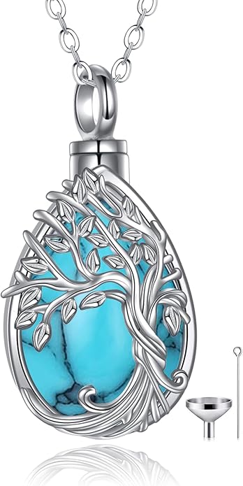 Tree of Life Urn Necklaces for Ashes 925 Sterling Silver Tree of Life Crystal Cremation Jewelry for Ashes Memory Jewelry for Women Men