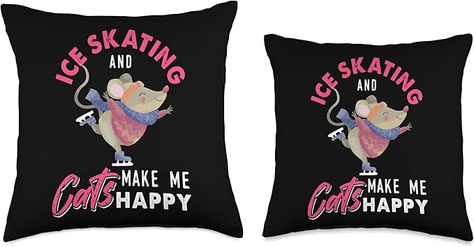Ice Skating Mouse Cat Lover Kitten Owner Figure Skating Throw Pillow