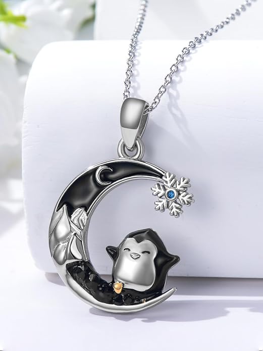 Gothic Jewelry Bat/Cat/Wolf/Dragon/Owl/Fox/Spider/Sun Pendant Sterling Silver Crescent Moon Necklace for Women Girls Black Jewelry Gifts