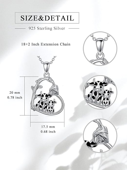 Cute Mother and Daughter Fox/Cat/Cow/Monkey/Panda Necklace 925 Sterling Silver Heart Flower Heart Necklace Animal Jewelry Mother's Day Jewelry for Women