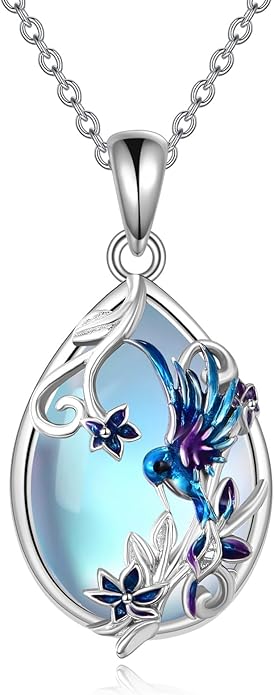 KQF Dragonfly/Butterlfy/Cat/Jellyfish/Bunny/Axolotl/Bee/Mermaid/Hummingbird/Elephant Necklace for Women Sterling Silver Moonstone Pendant Necklace Dragonfly Jewelry Gifts for Women