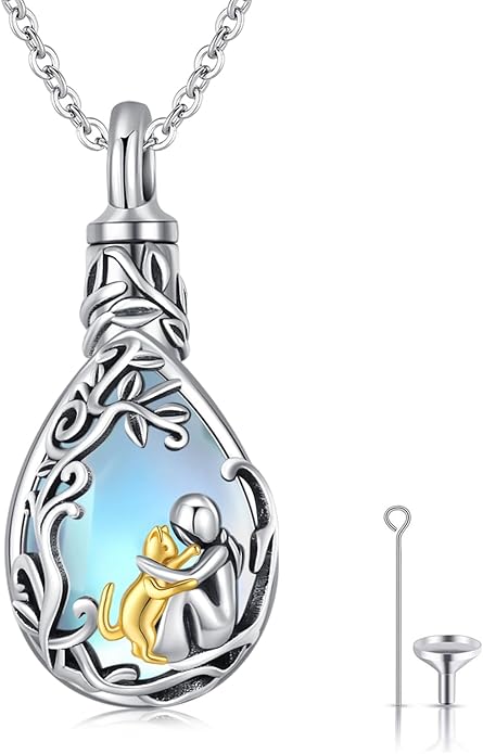 JUSTKIDSTOY Dog/Cat/Hummingbird Urn Necklace for Ashes S925 Sterling Silver Heart Cremation Jewelry Keepsake Memorial for Women