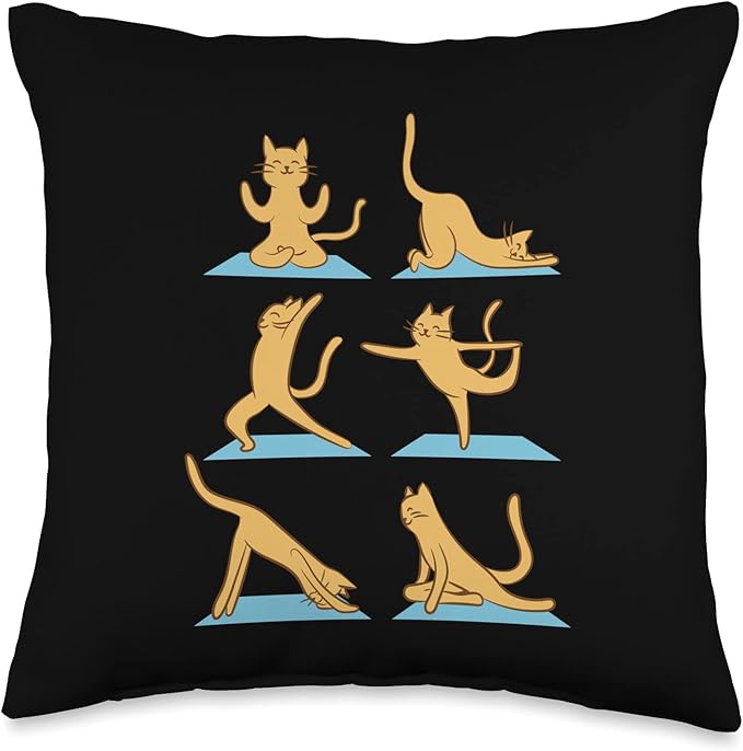 Cat Yoga Figures Throw Pillow