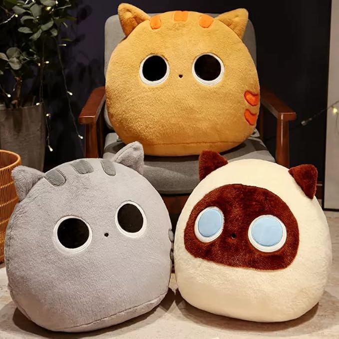 ARELUX 15.7 inch Round Black Cat Plush Pillow Stuffed Animal Cute Plush Toy Squishy Anime Round Black Cat Plushie Fluffy Kawaii Soft Hugging Pillow for Kids Boys Girls