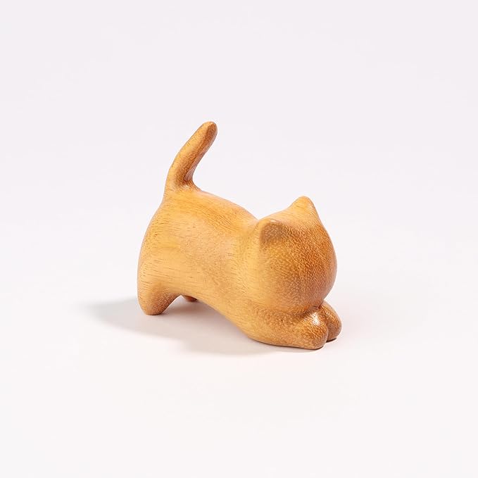 Cat Wooden Figurine,Handmade Wood Figurine Carved Sculpture Home Decor Miniature Animal Art Statue Collectible,Desk Decoration Lovely Gift Garden Decor Figurine Table Decoration Living Room Decoration