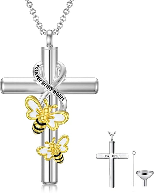 Cross Urn Necklace for Ashes 925 Sterling Silver Cremation Jewelry with Funnel Filler Kit Ashes Necklace for Human Women Girl Pets