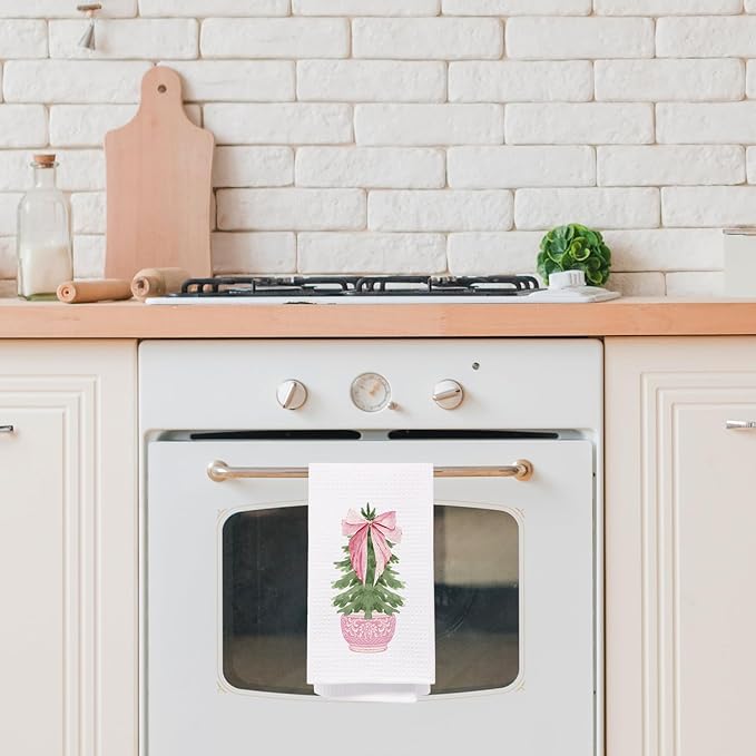 SPBL&L Pink Chinoiserie Kitchen and Bathroom Towels, Bow Coquette Dish Towels, Hand Towels, Grandmillennial Decor, 16x24 Inches