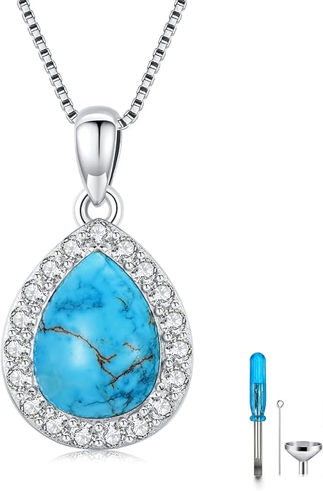 Urn necklace for Ashes 925 Sterling Silver Opal/Turquoise/Moonstone/Moss agate Pendant Cremation Memory Jewelry Keepsake Gifts for Women
