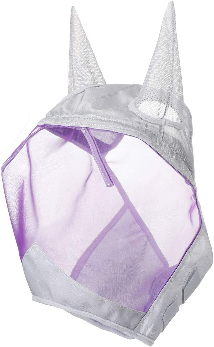 Harrison Howard CareMaster Horse Fly Mask Half Face with Ears Silver/Purple Retro XL Extra Full Size
