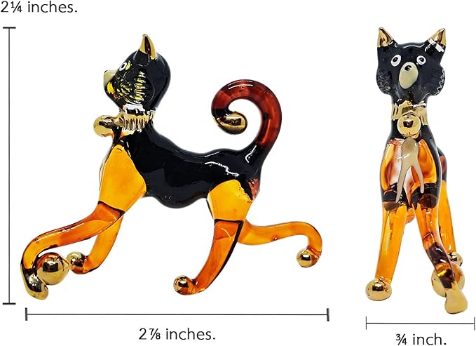 Tiny 2⅞" Black Brown Standing Play Ball Cat Figurine Miniature Hand Blown Painted Glass Cats Kitten Feline Animals Cute Crystal Decorative Collectible Figurines Décor Gifts