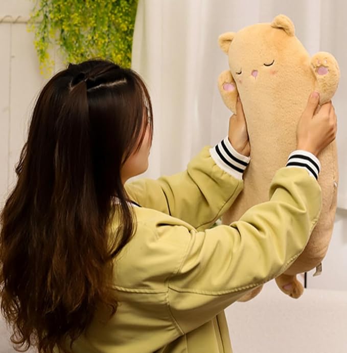 JOSON Cute Curved Long Cat Plush Stuffed Animal Pillow, 25.7 in, Birthday Gift for Children and Girlfriends (Brown)