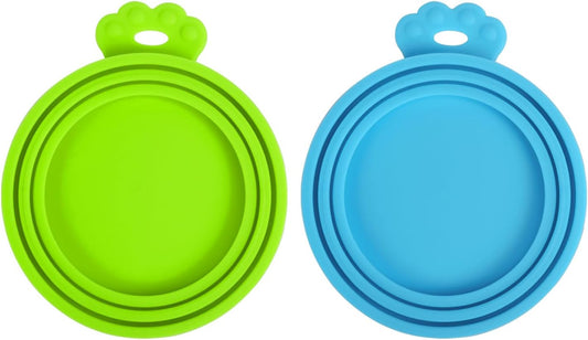 PetBonus 2 Pack Silicone Pet Can Cover Lids, Universal Size for Dog Cat Food, 1 fit 3 Standard Size Can Tops, BPA Free Dishwasher Safe (Blue, Green)