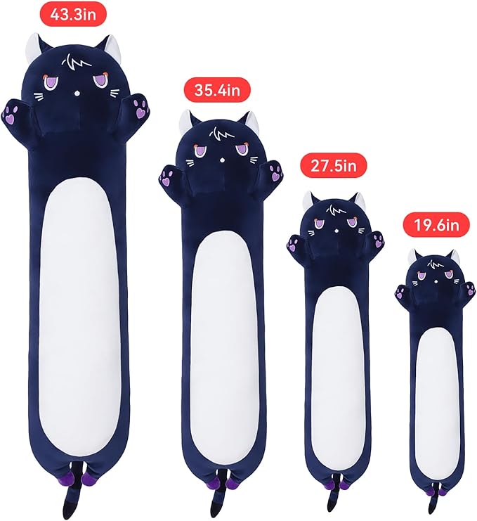 Long Cat Plush Body Pillow, Soft Cat Plush Toy Pillows for Kids, Stuffed Animals Cat Plushies Gifts for Girls Girlfriend(DevilCAT with Claws, 43.3in/110cm)