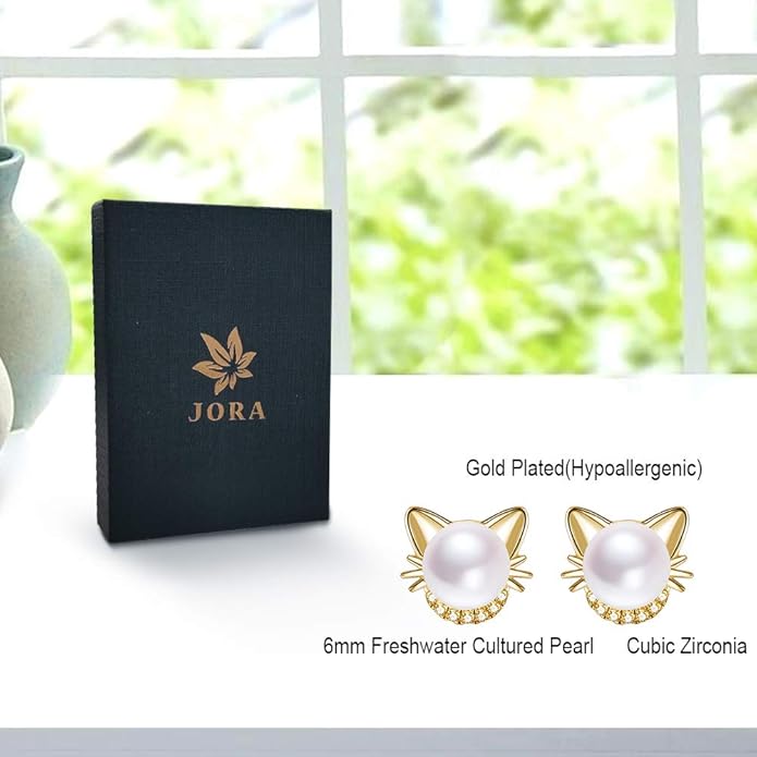 Rabbit Cat Earrings Freshwater Pearl Earrings Sterling Silver Stud Earrings for Women Gifts